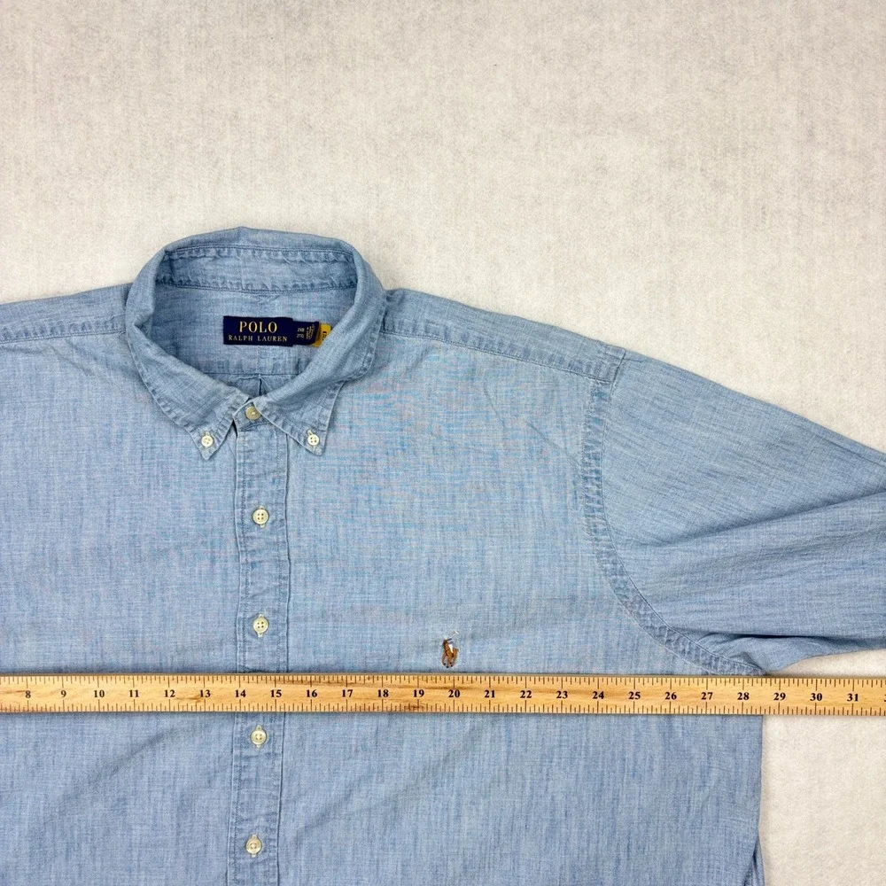 Polo Ralph Lauren Shirt Mens 2XB Blue Chambray Button Down Long Sleeve